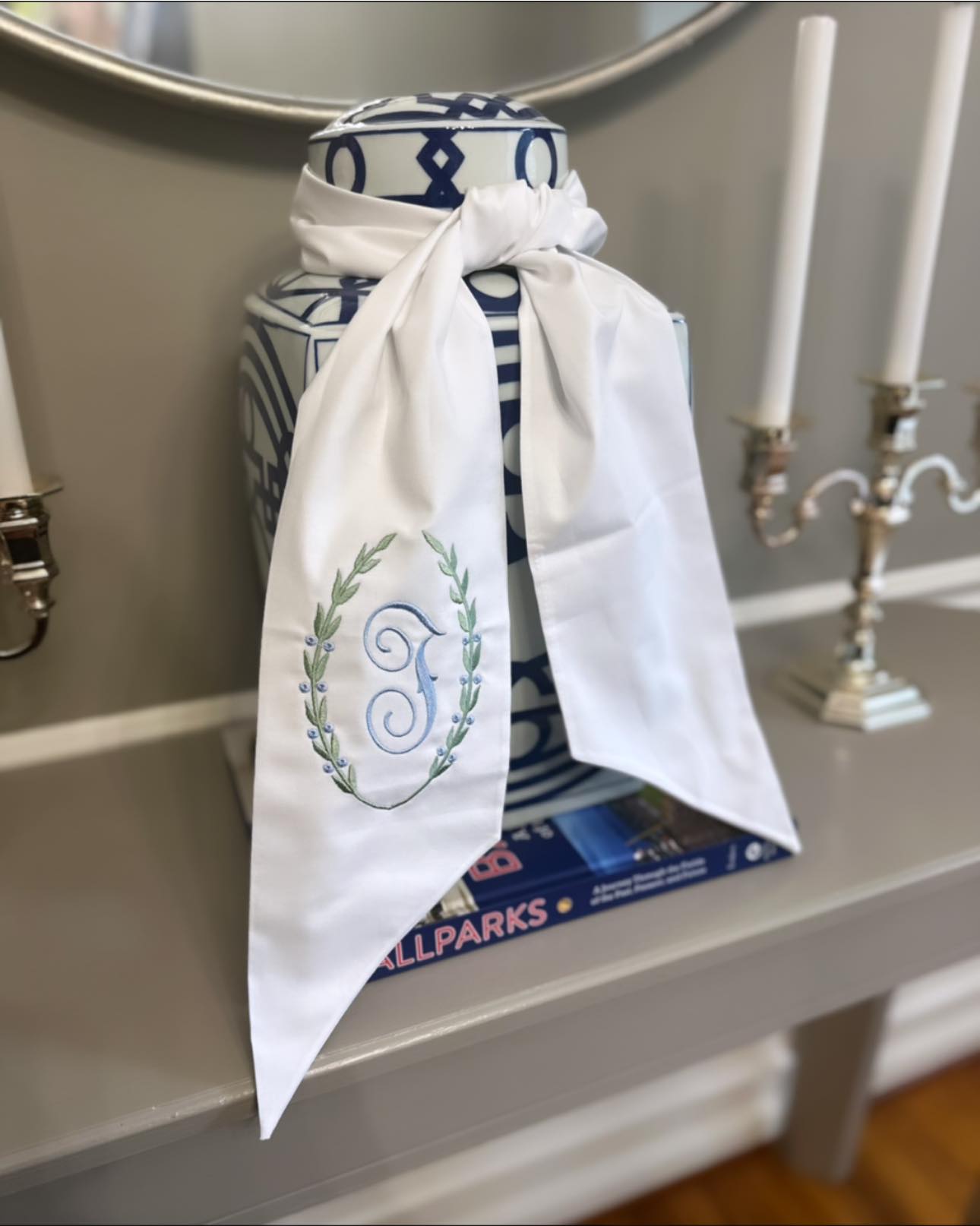 Single Initial Wreath Sash