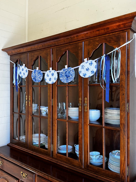 Blue and White Pumpkin Mantel Banner